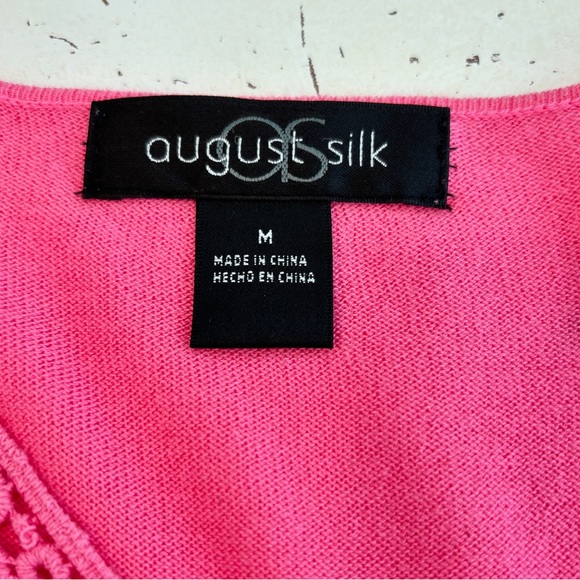 August Silk Embroidered Linen Tunic Top Women’s Medium Pink V Neck High Low Hem - Picture 3 of 7